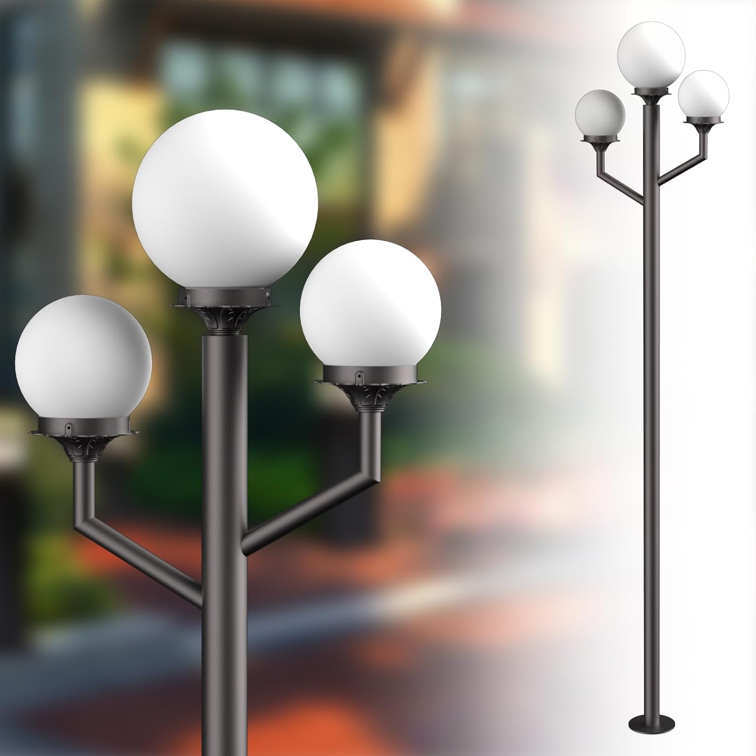 79'' Outdoor Lamp Post Light with Triple Globe Head Waterproof Street Light Pole Lamp for Outside with 3Pcs 10W Bulbs, Outdoor Post Light for Garden Yard Patio Driveway-Brown Pole